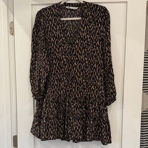 Zara Animal Print V-Neck Long Sleeve Mini Dress - Black & Tan